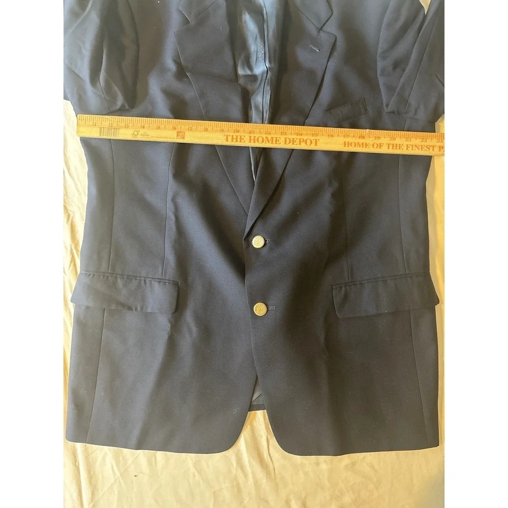 Vtg Burberry Blazer 100S Wool Mens 43.5L Navy Blue Gold Button